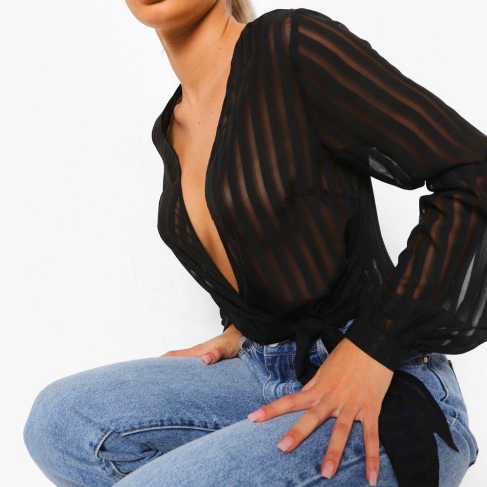 *TAGS ATTACHED* Sheer Black Bodysuit Balloon Sleeve